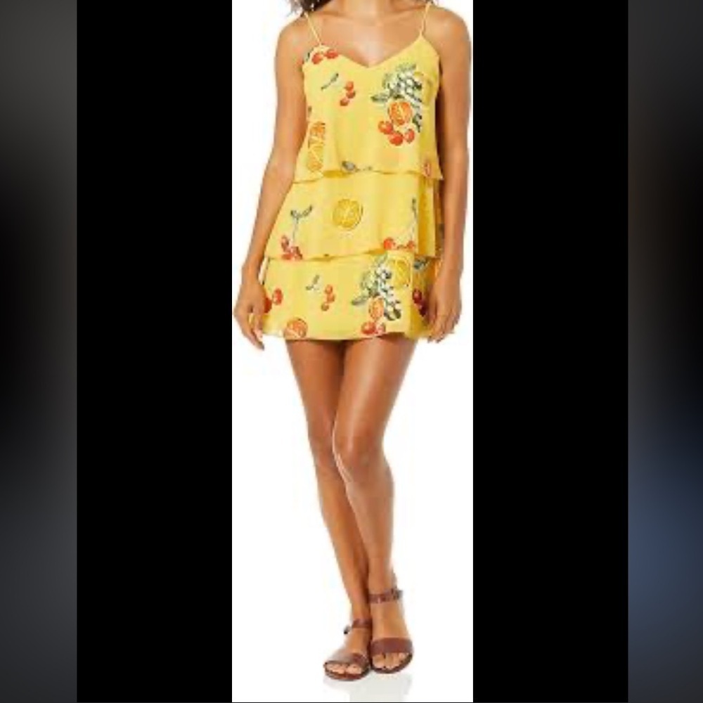 Nwot show me your mumu fruit ruffle yellow tiered mini dress revolve $120 L boho